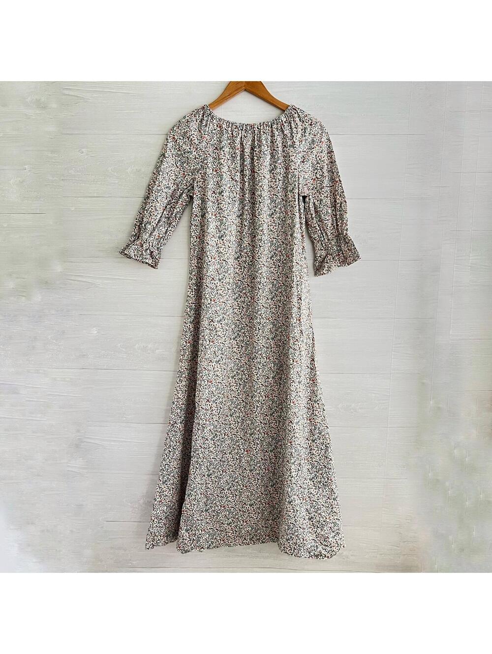 Cottagecore Prairie Dress M Handmade Floral Cotton Maxi Peasant Boho 3/4 Sleeve - Picture 5 of 5